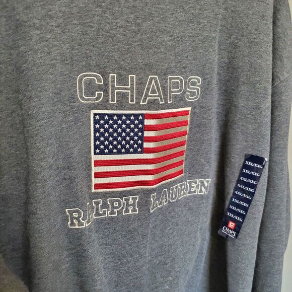 Vintage Chaps Ralph Lauren Sweatshirt Mens Size XXL Gray American Flag New - Picture 2 of 10